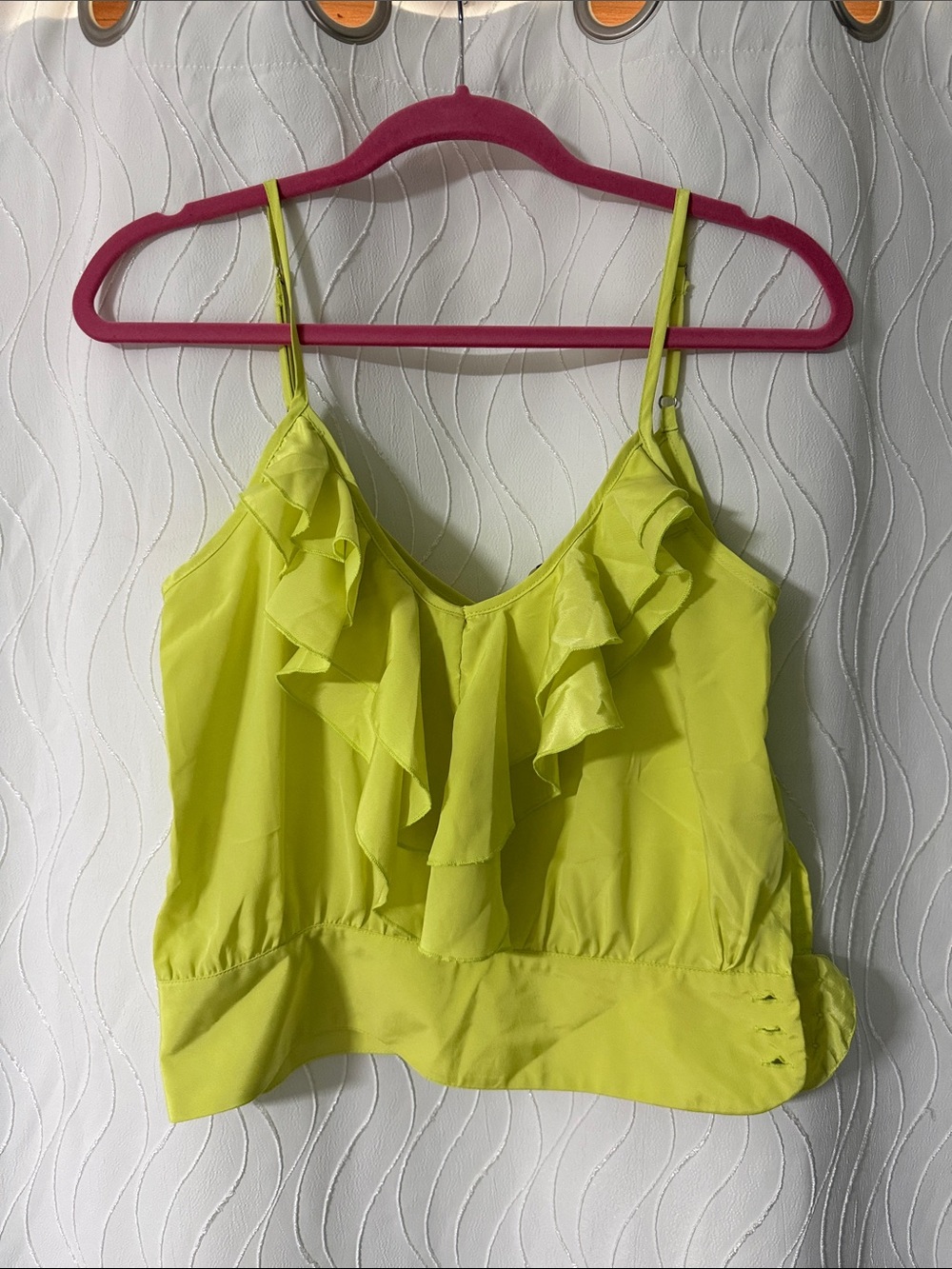 Tramp Lime Green Ruffle V-Neck Spaghetti Strap Cami